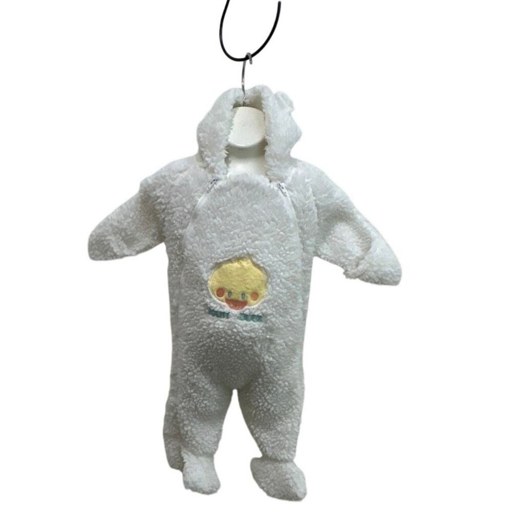 Vtg Infant Wht snowsuit one-piece, hooded romper/jumpsuit fleece, 0-6 months